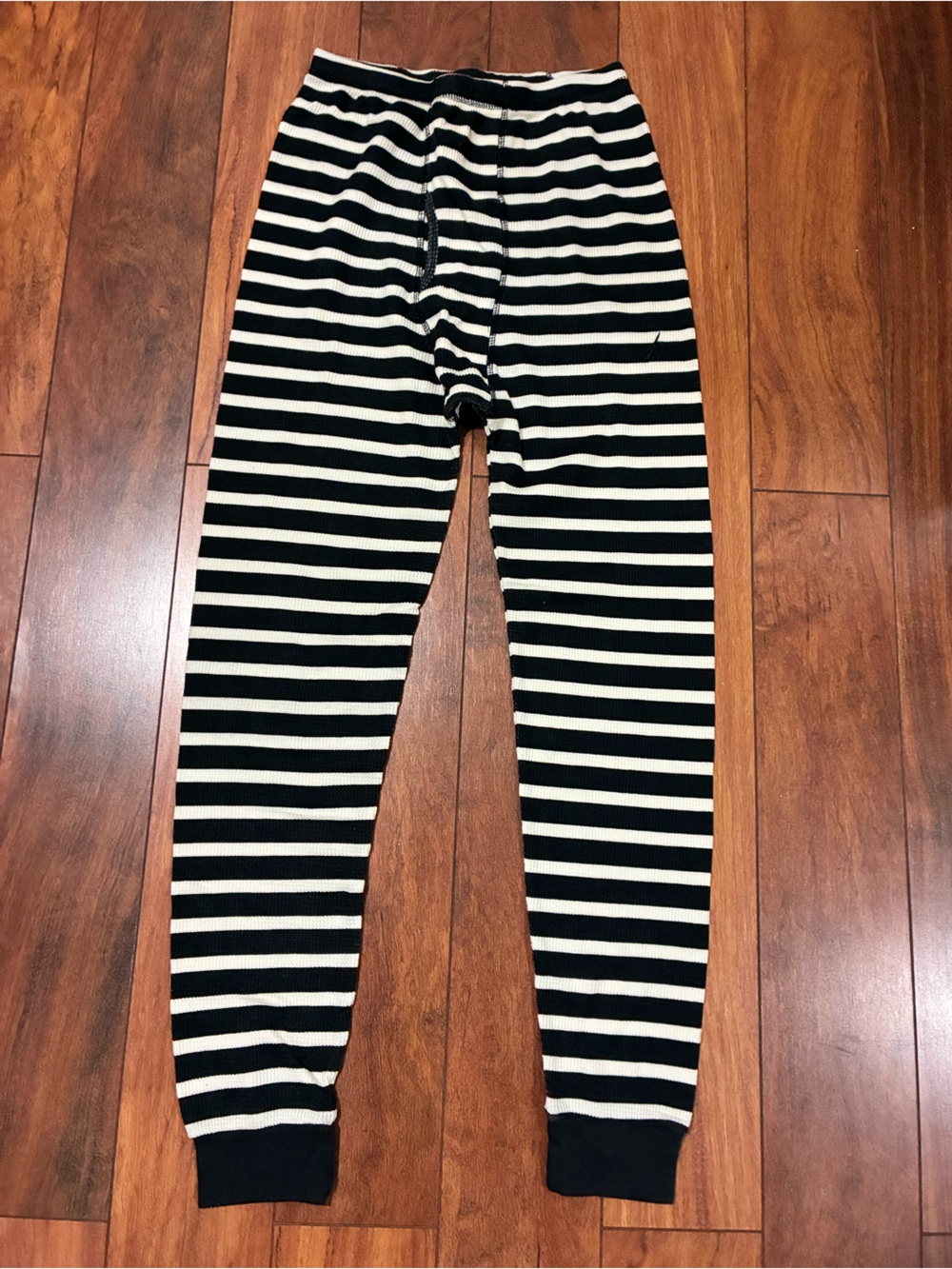 Nautica Black and Cream Striped Mens Long Johns